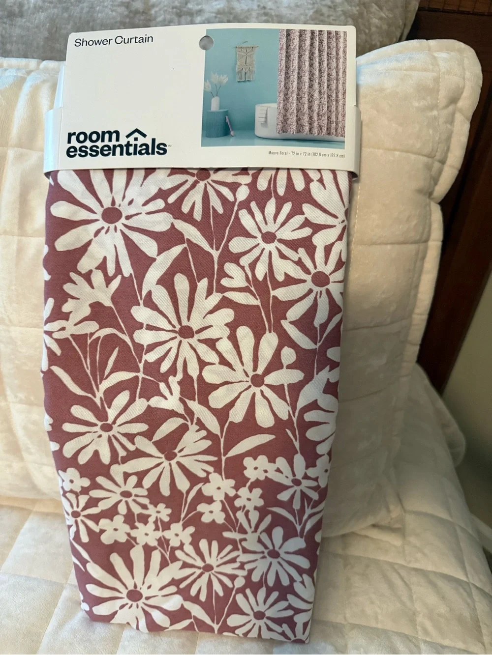 Fabric Floral Shower Curtain Mauve - Room Essential NWT